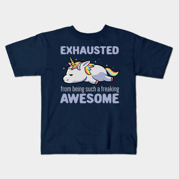 Exhausted From Being Awesome Lazy Unicorn Gift Kids T-Shirt by eduely